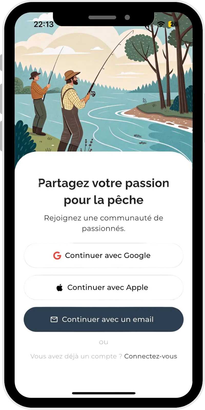 Aperçu de l’application FishingGrid sur mobile : carte des spots et interface